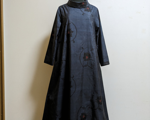 SOLD 着物リメイク ワンピース 大島紬 M〜L ワンピース さらあお