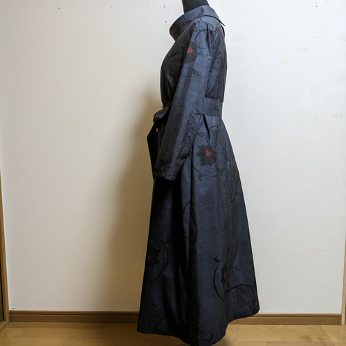 着物リメイク М 大島紬 上品なワンピース✨✨ SOLD 着物リメイク ワンピース 大島紬 M〜L ワンピース さらあお