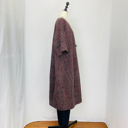 【遠州織り】ゆったり コクーンワンピース 織物 重ね着 ゆったり ストライプ 黒赤 和風 オーガニックコットン ミセス 4枚目の画像