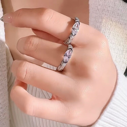 マーキス ライトピンク 高炭素ダイヤモンド キラキラ ゴージャス リング ラグジュアリー パヴェ 指輪 3枚目の画像