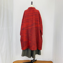 【遠州織り】前立て開き ビッグシャツワンピース 赤 重ね着 ゆったり 二重織 オーガニックコットン ミセス 5枚目の画像