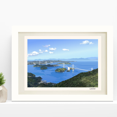 河のある風景：朝（パステル画・マット紙付き） 絵画 パステル画