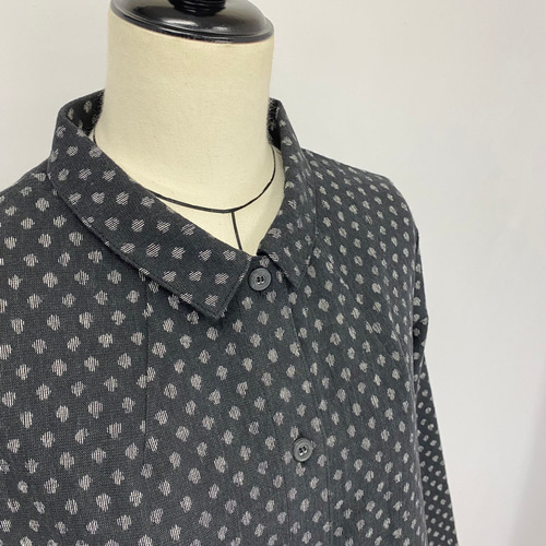 マンガン染め】Aラインブラウス 長袖 雪ん子絣 水玉 ドット 綿100 天然  