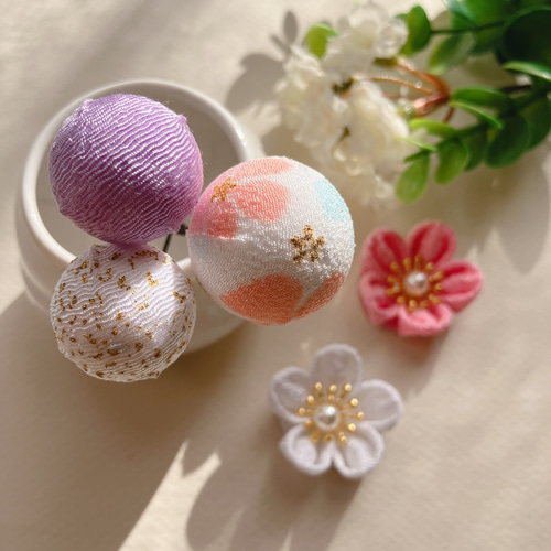 ちりめん玉の髪飾り＊3個＊色、選べます☆ちょい足しにいかがですか