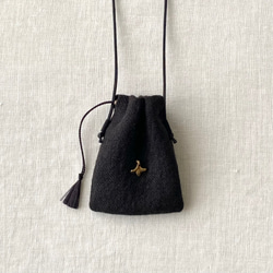 ミニ巾着 巾着 お守り袋 ポシェット / チャーム / Black / cord color