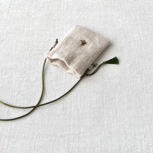 ミニ巾着 巾着 お守り袋 ポシェット / チャーム / Flax / cord color