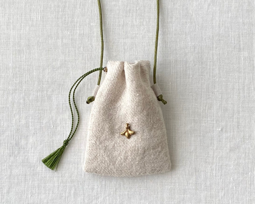 ミニ巾着 巾着 お守り袋 ポシェット / チャーム / Flax / cord