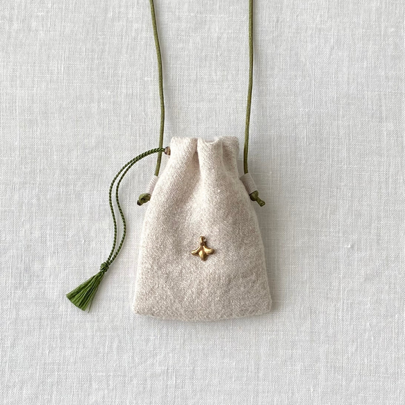 ミニ巾着 巾着 お守り袋 ポシェット / チャーム / Flax / cord color