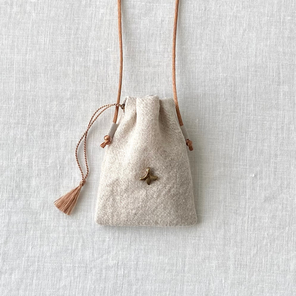 ミニ巾着 巾着 お守り袋 ポシェット / チャーム / Flax / cord color