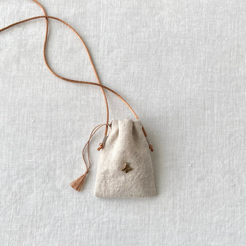 ミニ巾着 巾着 お守り袋 ポシェット / チャーム / Flax / cord