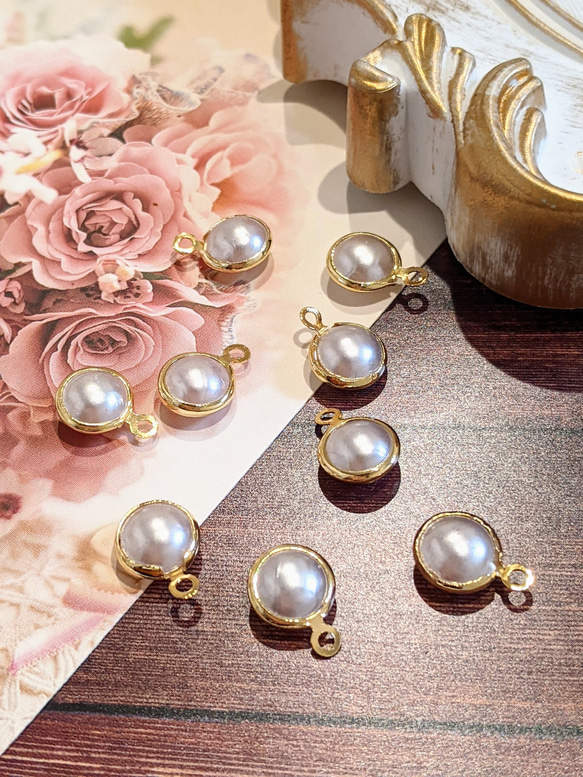 パール チャーム 9㍉ 10個 カン付き ラウンド パーツ チャーム noenoe  