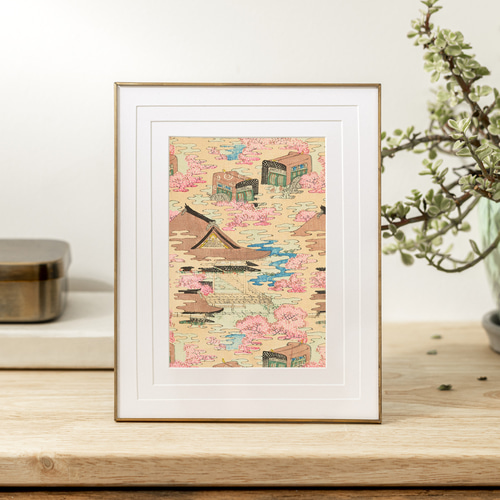NO.520】古典柄の日本画アートポスター☆桜御所車和柄植物浮世絵
