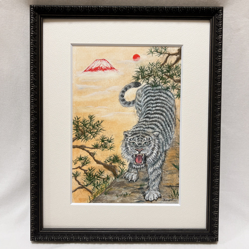 原画】 白虎 動物画 風水 壁掛け 額装 原画 絵画 ゆめの 通販