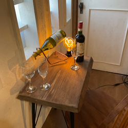 w555 ミニヒノキ　カウンターテーブル　銅ワインスタンド　電気スタンド.付き　ミニで可愛いヒノキ　カウンターテーブル 9枚目の画像