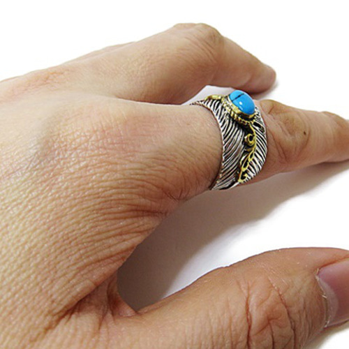 ターコイズ リング フェザー シルバー925 インディアンジュエリー 羽根