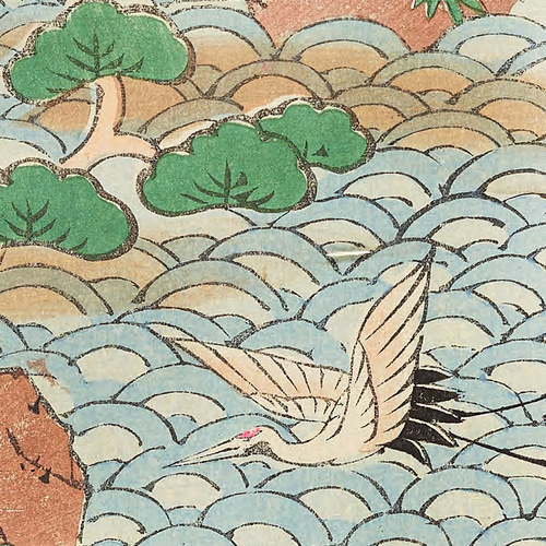 NO.521】海と鶴の日本画アートポスター☆松梅和柄お正月昭和レトロ和室 
