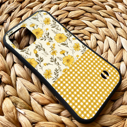 【耐衝撃グリップケース】YELLOW WILD FLOWER ＆ CHECK iPhone  スマホケース 3枚目の画像