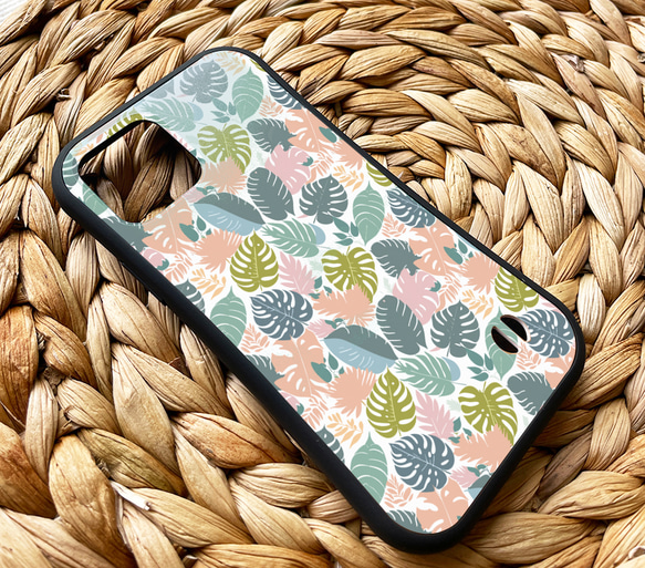 【耐衝撃グリップケース】PASTEL TROPICAL LEAVES iPhone  スマホケース 3枚目の画像