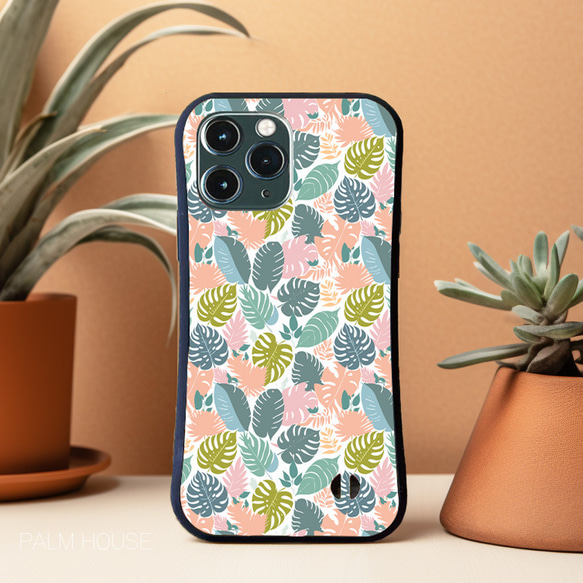 【耐衝撃グリップケース】PASTEL TROPICAL LEAVES iPhone  スマホケース 4枚目の画像