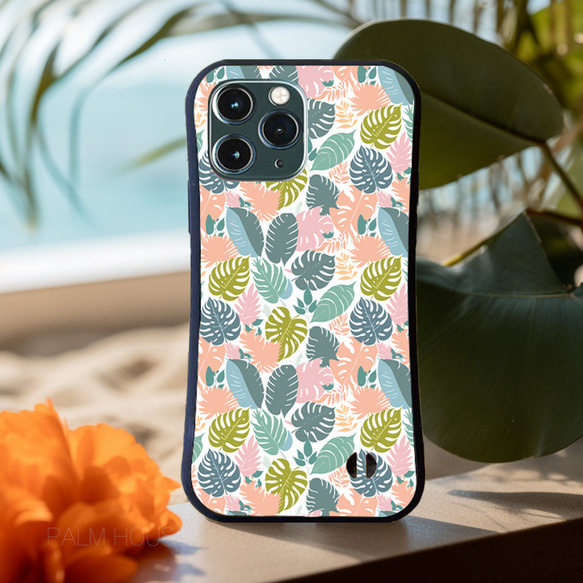 【耐衝撃グリップケース】PASTEL TROPICAL LEAVES iPhone  スマホケース 2枚目の画像