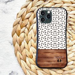 名入れ♪【耐衝撃グリップケース】WHITE DOT＆WOOD iPhone  スマホケース ドット柄 4枚目の画像