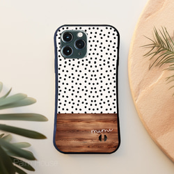 名入れ♪【耐衝撃グリップケース】WHITE DOT＆WOOD iPhone  スマホケース ドット柄 7枚目の画像