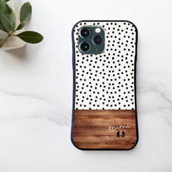 名入れ♪【耐衝撃グリップケース】WHITE DOT＆WOOD iPhone  スマホケース ドット柄 1枚目の画像