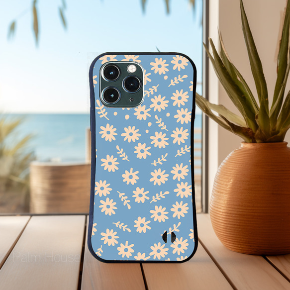 【耐衝撃グリップケース】CUTE BLUE FLOWER iPhone  スマホケース 7枚目の画像