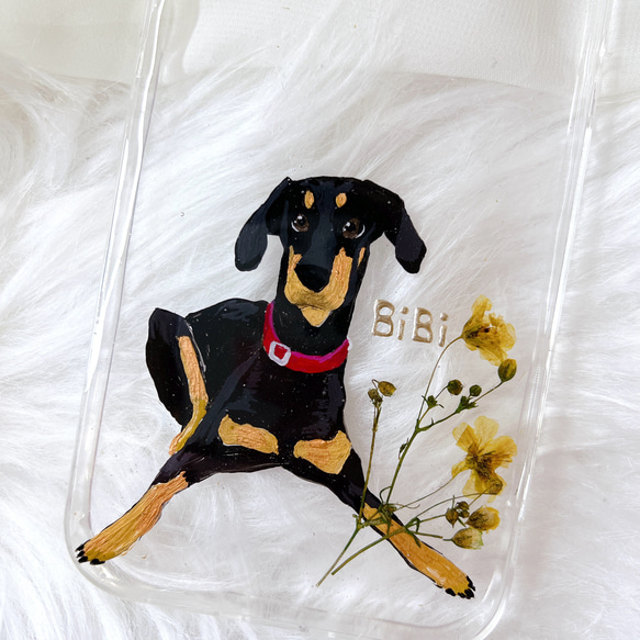 【全機種対応】世界にひとつ。似顔絵×押し花のスマホカバー 3枚目の画像