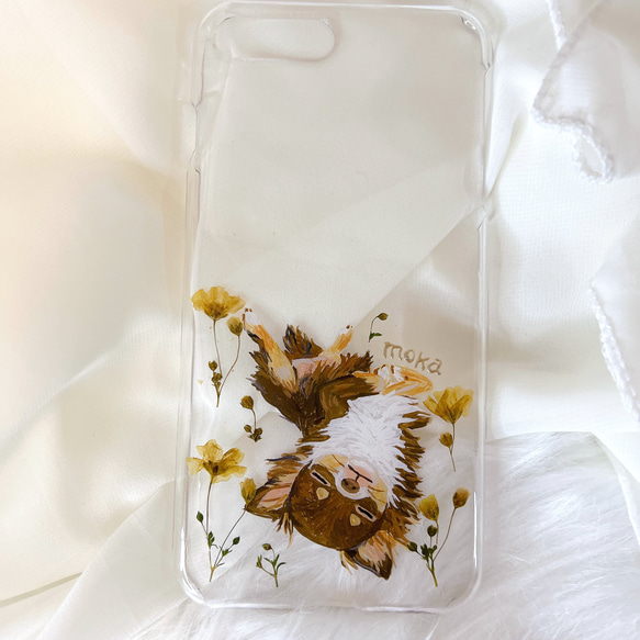 【全機種対応】世界にひとつ。似顔絵×押し花のスマホカバー 2枚目の画像