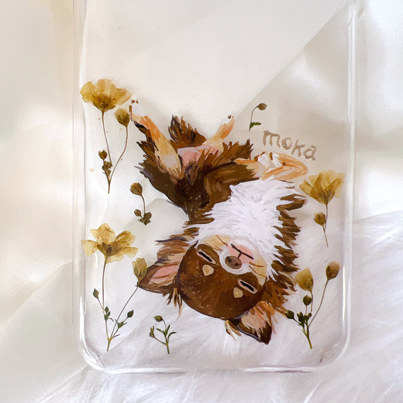 【全機種対応】世界にひとつ。似顔絵×押し花のスマホカバー 1枚目の画像