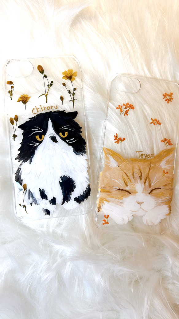 【全機種対応】世界にひとつ。似顔絵×押し花のスマホカバー 6枚目の画像