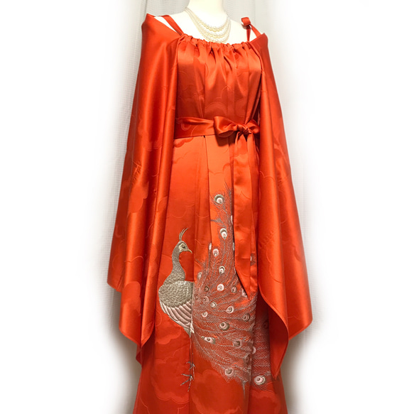 正絹】着物リメイク 訪問着ドレス&ショールのセット／キャミワンピース