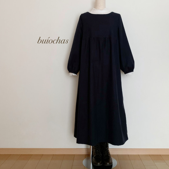 ワンピース　胸元切り替え cotton胸元切り替えワンピース (navy) ワンピース buíochas 通販