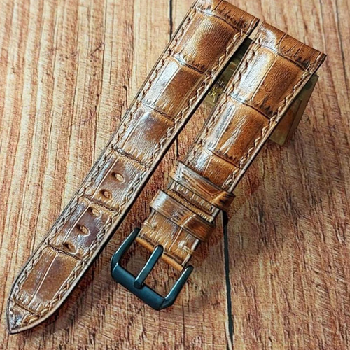 クロコダイルレザー 時計ベルト 交換用 腕時計ベルト 替えベルト 幅22mm クロコダイル型押しベルト PUレザー