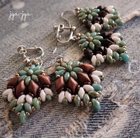 beads earrings ＊ JEMDUO / Brown / Black 1枚目の画像