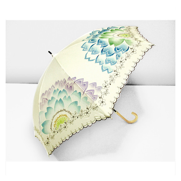 Ｈａｎａ・Ｈａｎａな日傘（花刺繍入り）（薄生成色） 2枚目の画像
