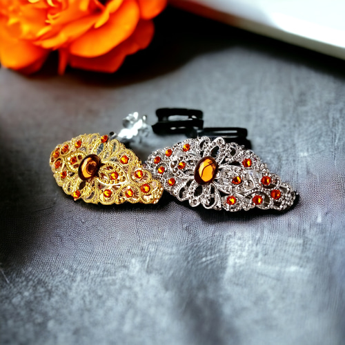 Key of Life▶︎透かしバレッタ【クリスタルアンバーオレンジ