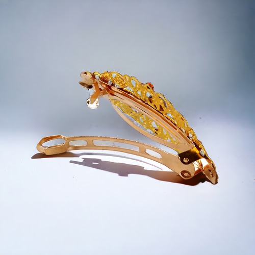 お花のバレッタ♪オレンジ Key of Life▶︎透かしバレッタ【クリスタルアンバーオレンジ×ゴールド