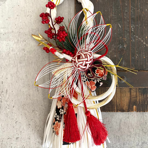 和モダンしめ縄 ホワイト 水引鶴☆ しめ縄・しめ飾り aki 通販