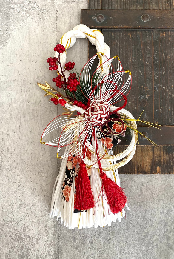 和モダンしめ縄 ホワイト 水引鶴☆ しめ縄・しめ飾り aki 通販