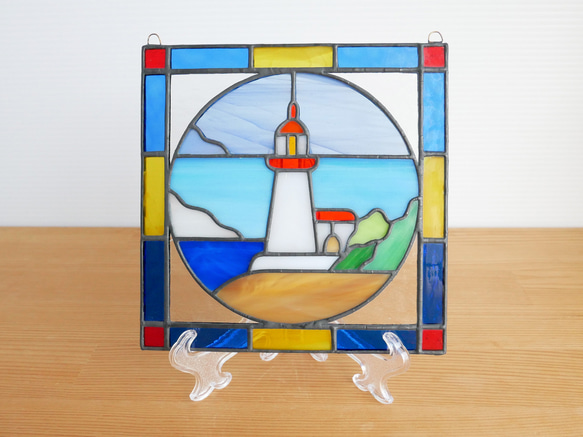 ステンドグラス ミニパネル 灯台 15cm 2枚目の画像
