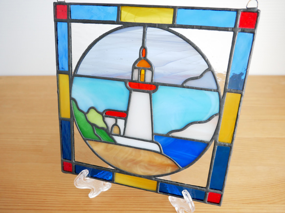 ステンドグラス ミニパネル 灯台 15cm 4枚目の画像