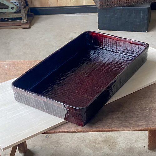 野原竹細工 つづらの乱れ盆 茶溜（深みのある赤茶色） フリーボックス