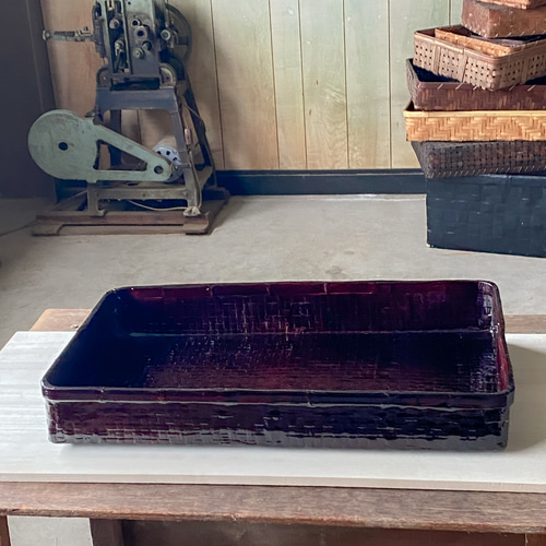 野原竹細工 つづらの乱れ盆 茶溜（深みのある赤茶色） フリーボックス