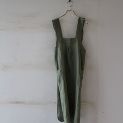 100% 立陶宛亞麻 ~ 背布/一件圍裙 ~ 草綠色 第4張的照片