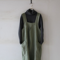 100% 立陶宛亞麻 ~ 背布/一件圍裙 ~ 草綠色 第1張的照片