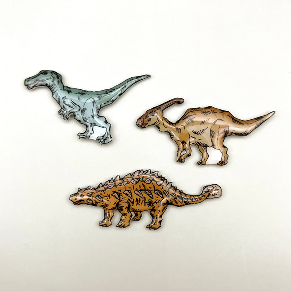 誕生日プレゼント 恐竜 ピンバッジ ブローチ♬ ヴェロキラプトル パラサウロロフス キッズコスチュームアクセサリー