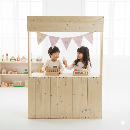 大きめ 木製ままごとキッチン】 お店屋さんごっこ 友だちと遊ぼう