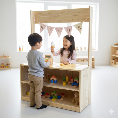 大きめ 木製ままごとキッチン】 お店屋さんごっこ 友だちと遊ぼう